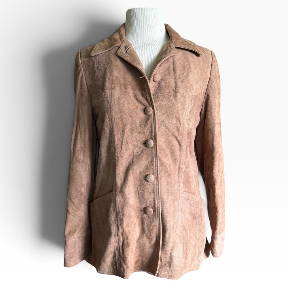 Vintage New England Sportswear Co Tan Suede Leather Jacket Western Button Front